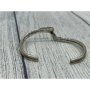 925 Sterling Silver Polished Modernist Double Wave‎ Thin Cuff Bracelet Bangle